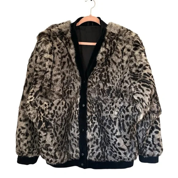 Vintage Mob Wives Boho Animal Print Oversized Authentic Fur Coat With Suede Trim